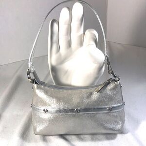 St John Metallic Silver Women's Textured Leather Mini  Handbag Evening Purse